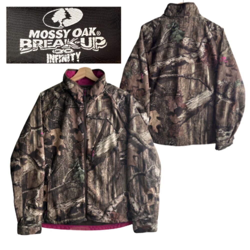 Mossy Oak Break Up Infinity Camo Jacket Women's Large Woodland Pink Lined Zip